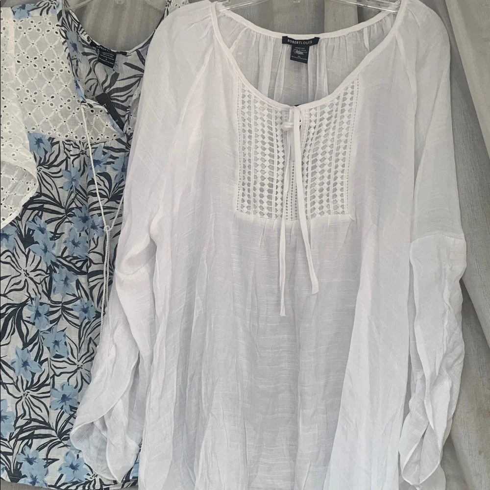 Robert Louis White Gauze Peasant Tunic with Crochet Yoke